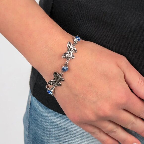 Paparazzi Jewelry Accessories - Has a WING to It - Blue Bracelet - Vintage - Picture 1 of 4